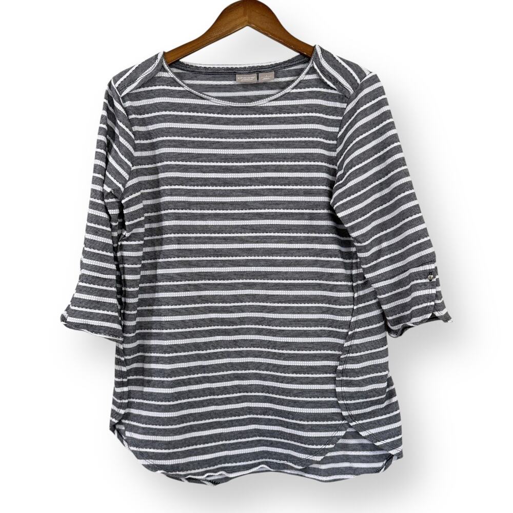 Chicos Zenergy Textured Envelope Hem Tunic Top Striped Gray White 1 (US M 8/10)
